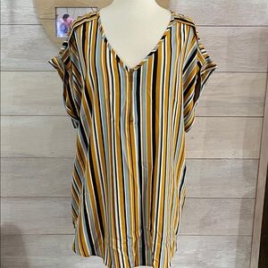 Speed Limit Striped V-Neck Women Top 2X